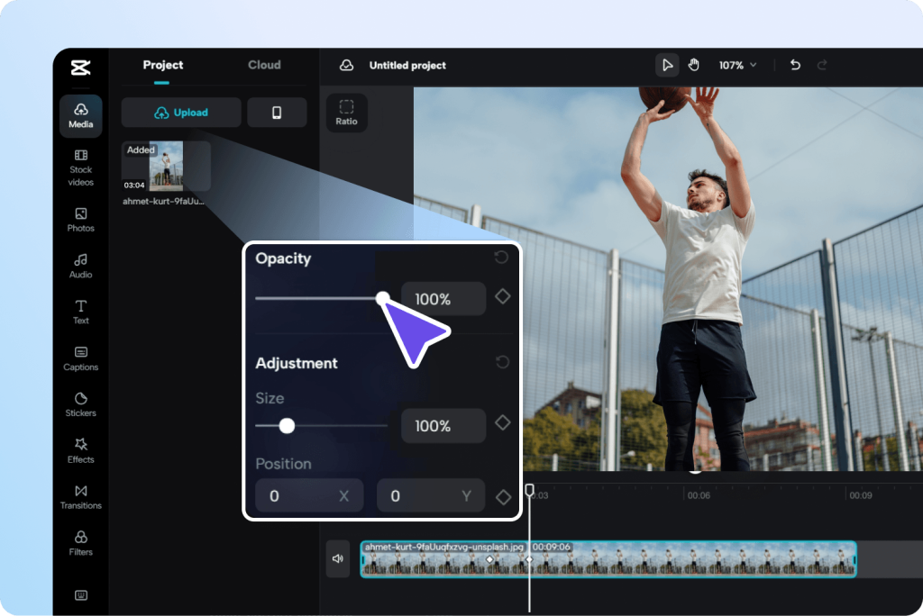 Keyframe Animation features of the capcut